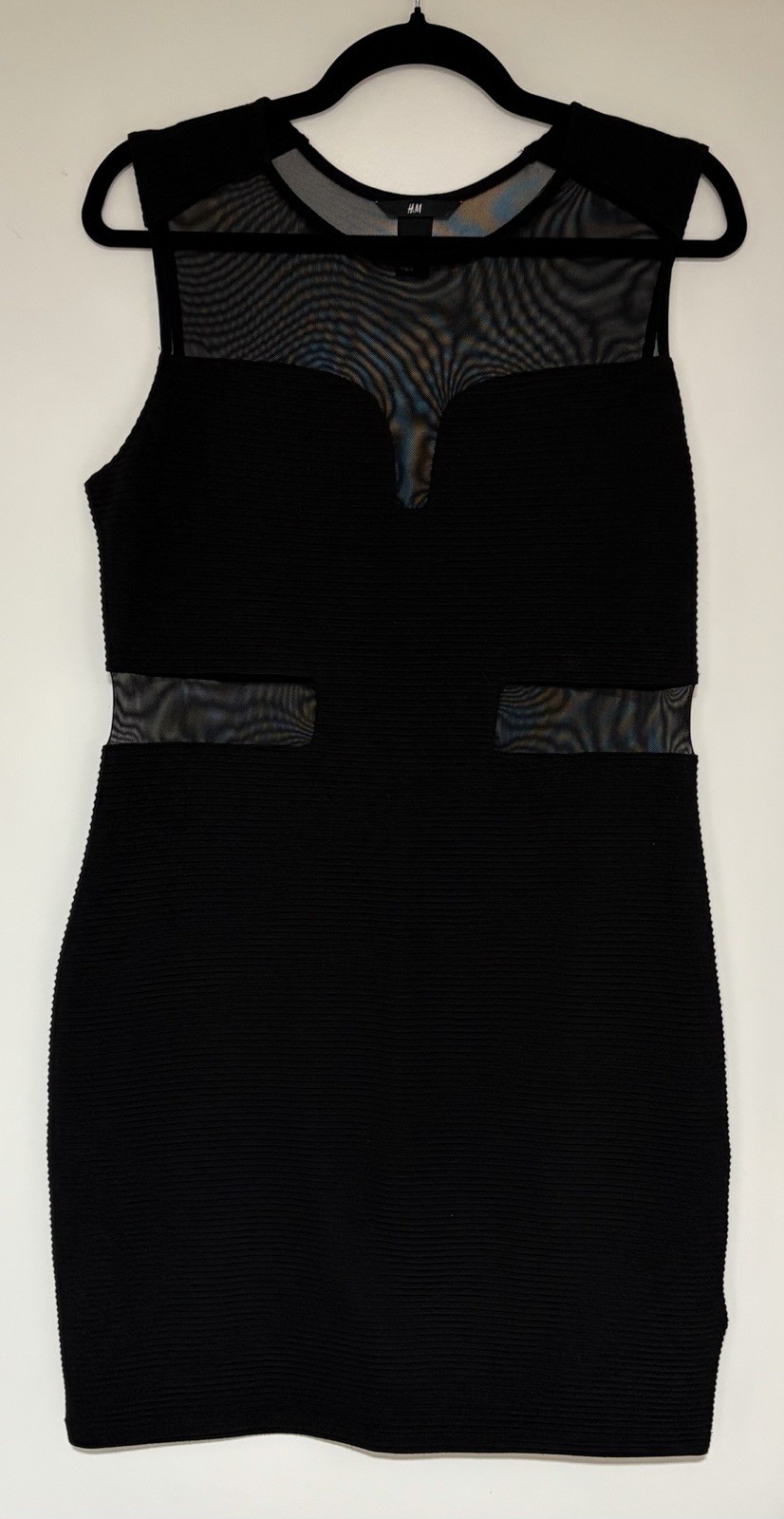 H&M Women’s Black Mesh Cutout Body Con Dress Size Large
