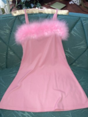 Sugar Thrillz Pink Mini Dress Slip Small Maribou Feathers Trim 90s Clueless  - Main Image