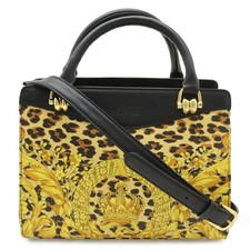 Versace Barocco Leopard Handbag 2Way Pvc Women Yellow One Size
