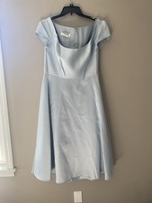 Alfred Sung Formal Women’s NWT Puff Cap Sleeve Satin Midi Dress In Mist Size 16
