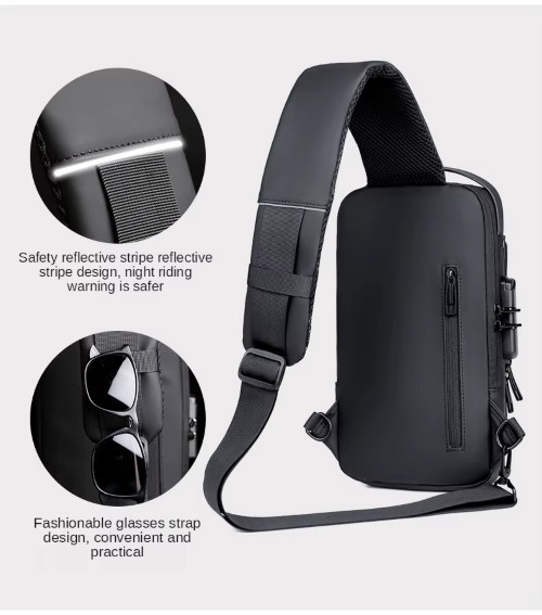 Anti-Theft Men's Sling Crossbody Bag Chest Shoulder Messenger Backpack USB Port