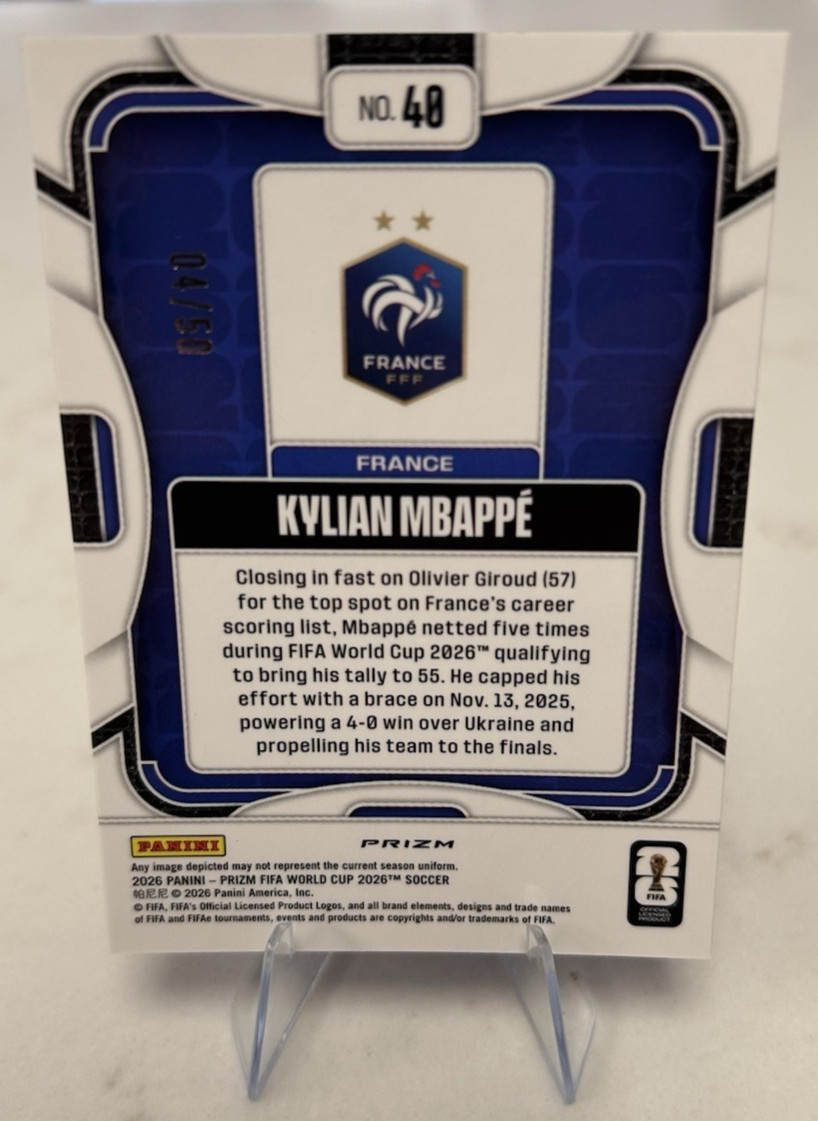 2026 Panini Prizm FIFA World Cup Kylian Mbappe #40 Red 04/50 view 2