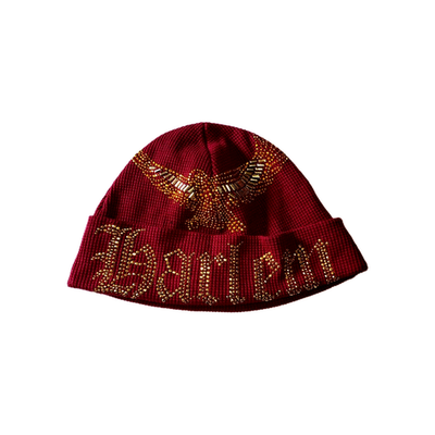 #ad City Lab JNS Harlem Burgundy Bling Gold Studded Custom Beanie Size L XL $14.00