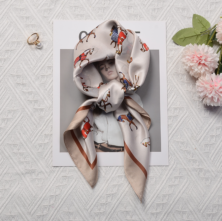 100% Silk Mulberry 27'' Small Scarf For Women Neckerchief Wrap Brown Gunma Print