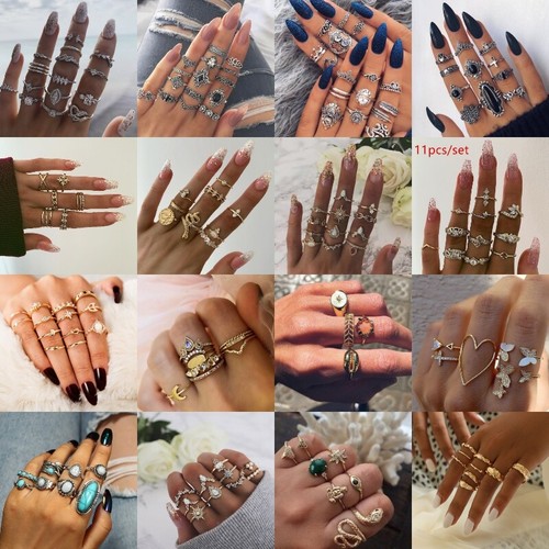 Moda Mujeres Plata/Oro Boho en los Nudillos Midi Dedos Anillos Set Regalo |