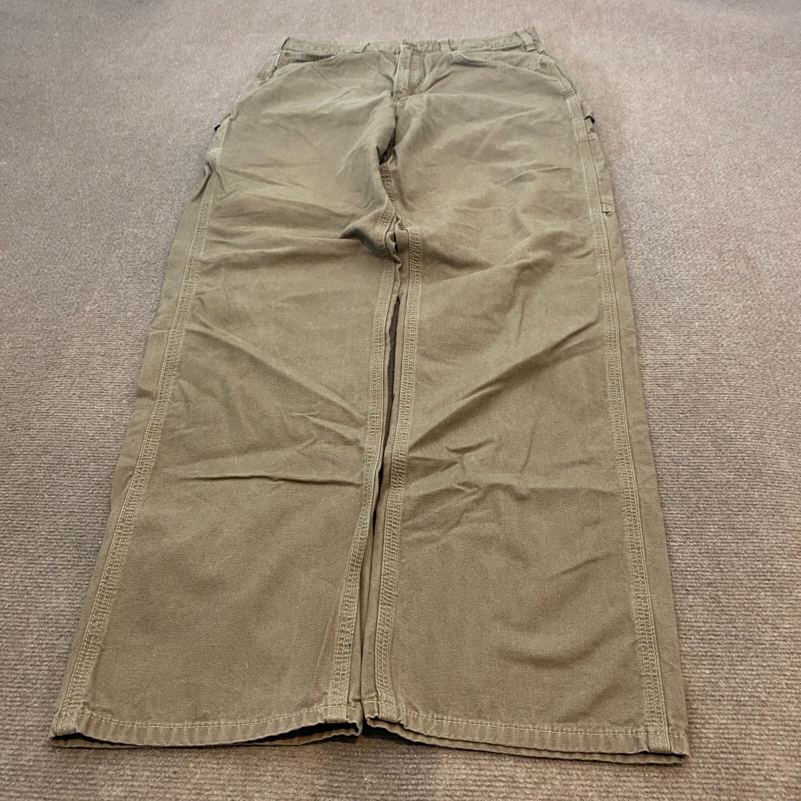 Carhartt Pants Mens 32x34 Green Canvas Carpenter Loose Fit Work Distressed B159