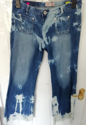Kiss Collection 14 Schlagjeans Batik Style blau Low Rise Taschen Retro 90er