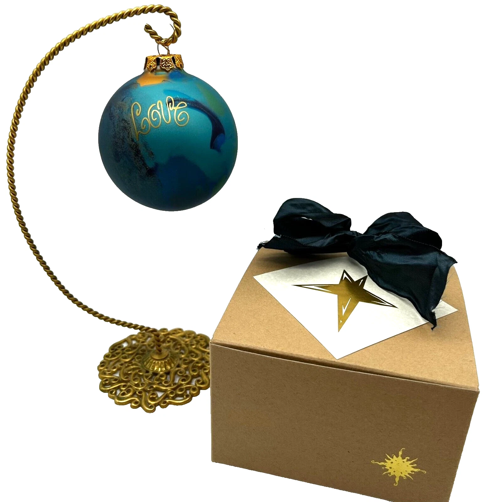 Holiday Spirits LOVE Hand Painted Art Glass Christmas Ornament By Andy Alexander