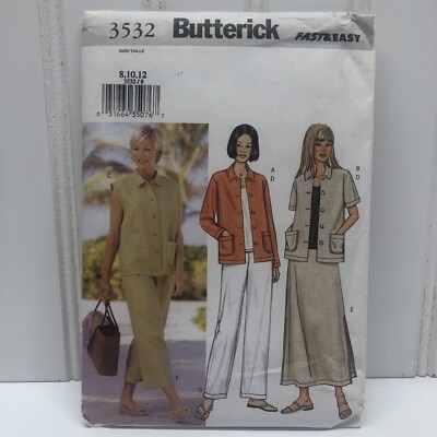Butterick Misses Jacket,Vest,Skirt,& Pants Size 8-12 Sewing Pattern #3532 UNCUT