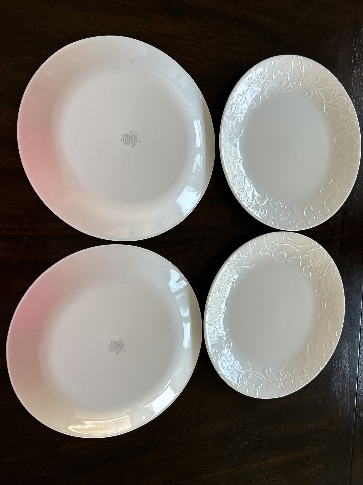 Corelle Bella Faenza Dinner Plates SET of 4 Boutique White Embossed USA 10 1/4&rdquo;