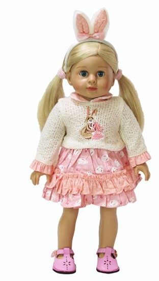 Easter & Spring Collection, Bunnies Sweater, Dress & Shoes 18" Dolls
