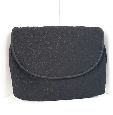 Carlos Falchi Sport Black Floral Ivy Brocade Makeup Case Clutch Purse Mirror