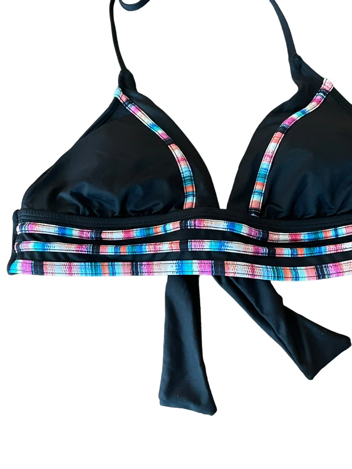 Top de bikini halter con corbata trasera negra y arco iris talla 4 de La Blanca  Foto 2 de 4