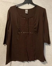 JUST MY SIZE Brown BOHO Style Beaded Accent Pullover Tunic Womans 4X