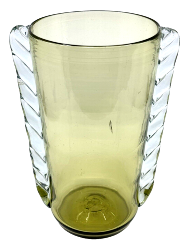 Vintage 10" BLENKO Ear Vase BLOWN GLASS Applied CRYSTAL WINGS Art Deco MCM Green - Picture 1 of 8