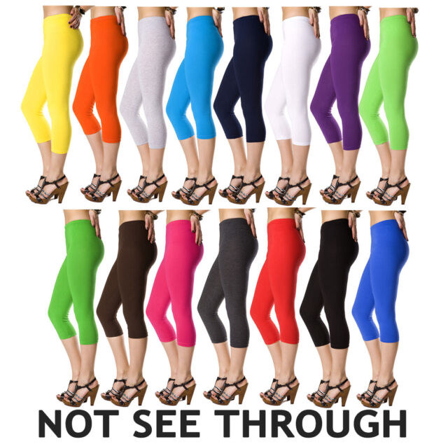 Womens 3/4 Length Cropped Leggings Plus Size 8 10 12 14 16 18 20 22 24 26 28 30