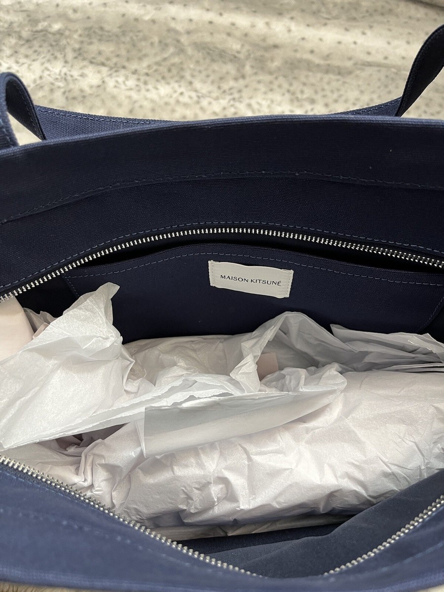 MAISON KITSUNÉ Paris 🦊 FOX HEAD LARGE TOTE MSRP$245 in Ink Blue