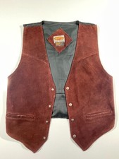Vintage Paragraff Mens Medium Leather Vest Waistcoat Brown Western Metal Button