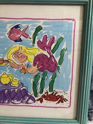 Sally Huss Mermaid's Tea Party Hand Painted Framed Print Painting