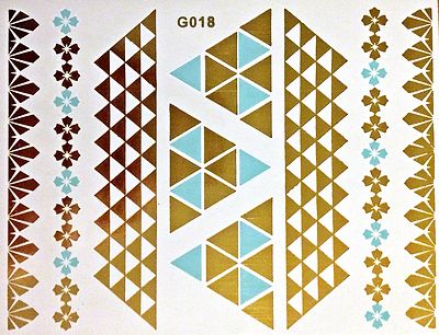 Flash Einmal Temporary Klebe Tattoo Gold Blau 9teile Armband Hals Kette Body G18