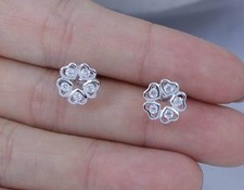 925 STERLING SILVER SHINNY CUTE HEARTS FLOWER CZ STONE STUD EARRINGS E828