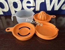 Tupperware 4 Pc Cooks Maid 6oz Juicer Egg Separator Cup w/ Cover Orange New