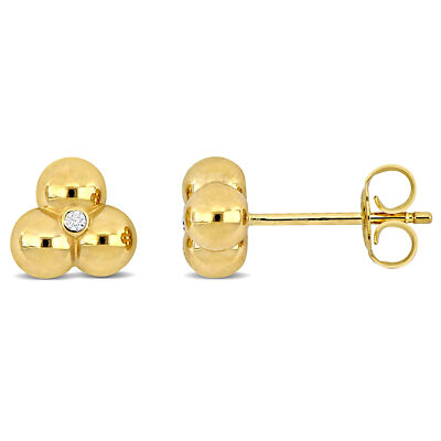 Amour 14k Gelbgold Dreifach Perlen Ohrstecker Diamant Akzent Ohrringe - H 7mm