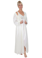Shadowline Women's Nightgown Robe Set Ivory Peignoir Nylon Wedding Sleepwear