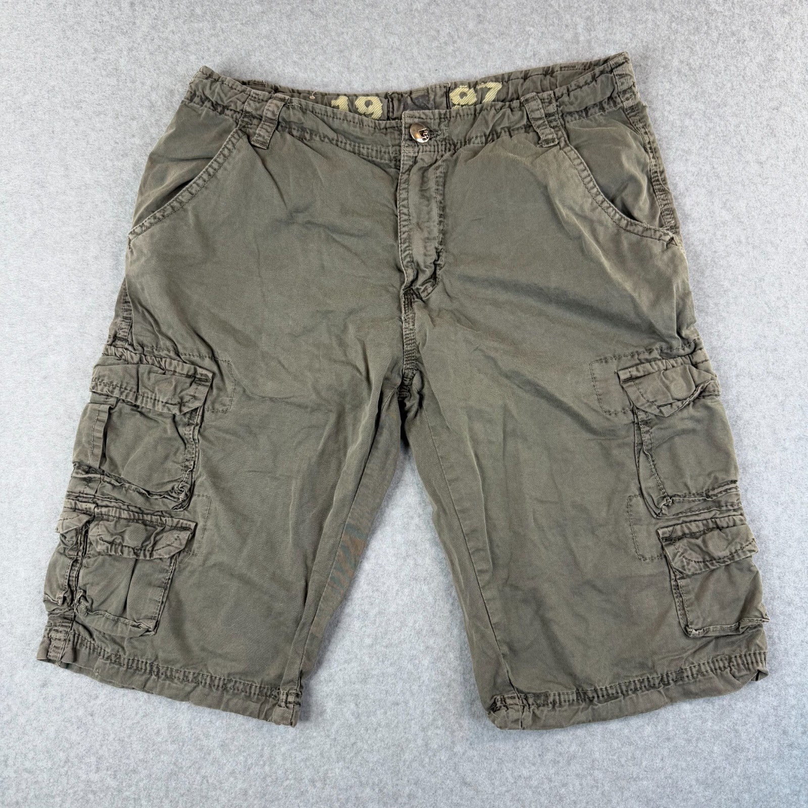 Y2K Green Cargo Baggy Shorts Fusai 1997 Street Wear Size Men's 30 String Waist