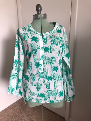 Talbots Green Palm Tree Tropical Popover Top Lightweight NWT... Size Medium