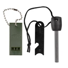 3PC Survival Tool Kit | Fire Starter Magnesium Flint Striker, Ferro Rod, Whistle