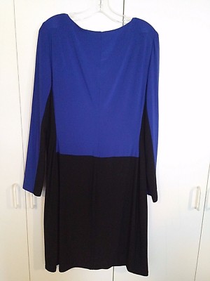 LAUREN RALPH LAUREN LADIES BLUE/BLACK POLY/ELASTANE LS DRESS-M