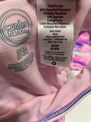 wonder nation girl swimwear set multicolor pink blue tankini unicorn print 6-6x - Picture 3 of 4