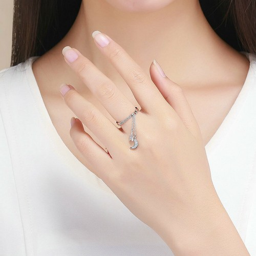 Anillo de plata esterlina 925 Voroco con colgante luna y estrellas dije circonio circular para mujeres joyería - Imagen 5 de 11