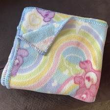 Vintage Care Bears Fleece Baby Crib Throw Rainbows Security Blanket Lovey