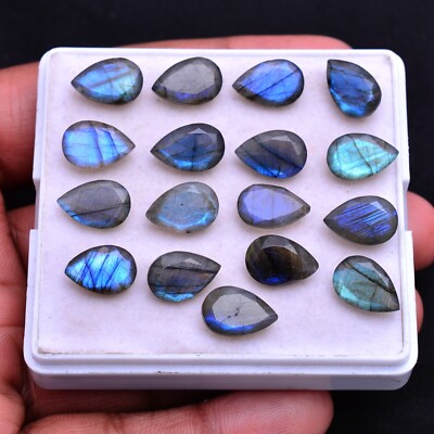 17 Stück Natürlich Labradorite Blau Glanz 12mm 8mm Birne Facettiert Schliff