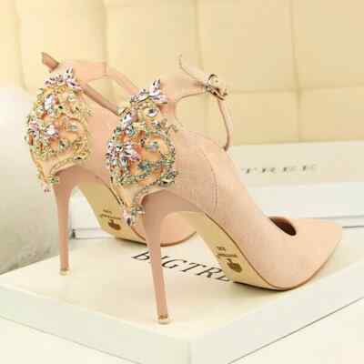 Pumps Sandalen Frau 10 CM Knöchelriemen Beige Leder Kunststoff 8096