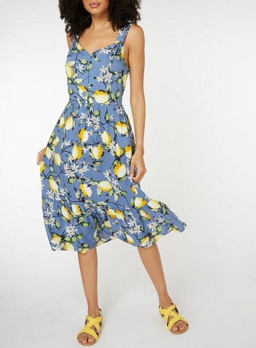 TU Blue Yellow Lemon Print Sleeveless 