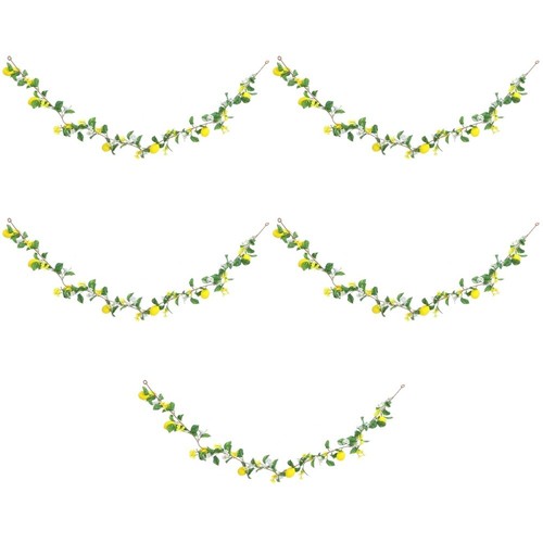 Lot De 6 Guirlandes Citron Artificielles - 5,74 Pieds Chacune (environ 1,75m) - Vert Et Jaune, Décoration Fausse Verdure