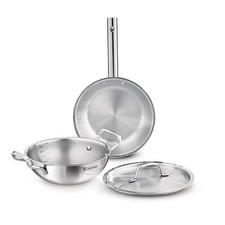 Triply Acciaio Inox 3 PC Pentole Set, Wok con Coperchio & Padella senza