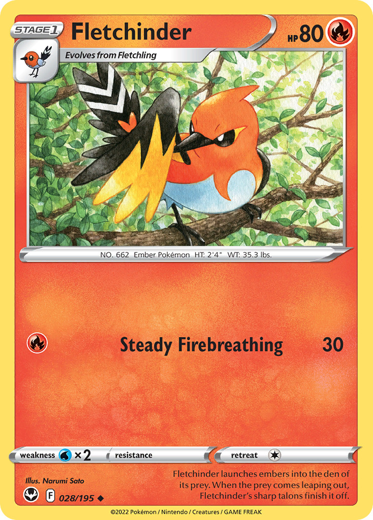 Fletchinder 28/195 Uncommon | Silver Tempest | Pokemon Card