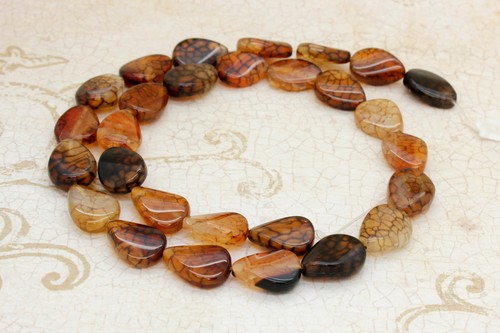 Natural Spider Web Agate Twisted Flat Teardrop Pear Smooth Gemstone Beads PSWA08 - Picture 3 of 4