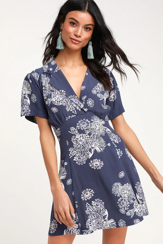 NWOT Free People Hawaii Washed Blue Floral Print Short