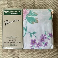 Vintage 1970s Cannon Monticello Percale Twin Sheet Set 3PC Floral Made in USA