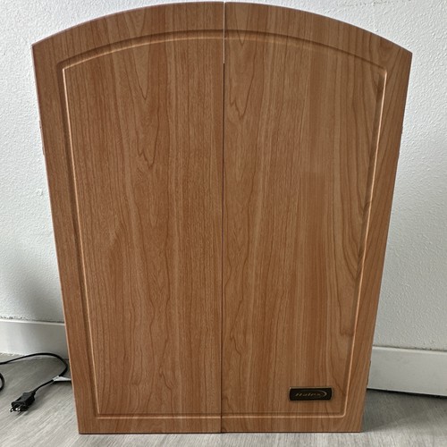 Halex Electronic Dartboard in Wood Cabinet with Hinged Doors