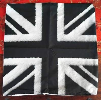 UNION JACK (S/W FELLOPTIK) GROSSER BAUMWOLLKISSENBEZUG (45 x 45 cm) *BRITISCH*NEU