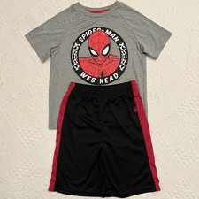 Marvel Spiderman Set 2 Pieces Web Head Red Gray Boys Shorts T-shirt Size 5/6