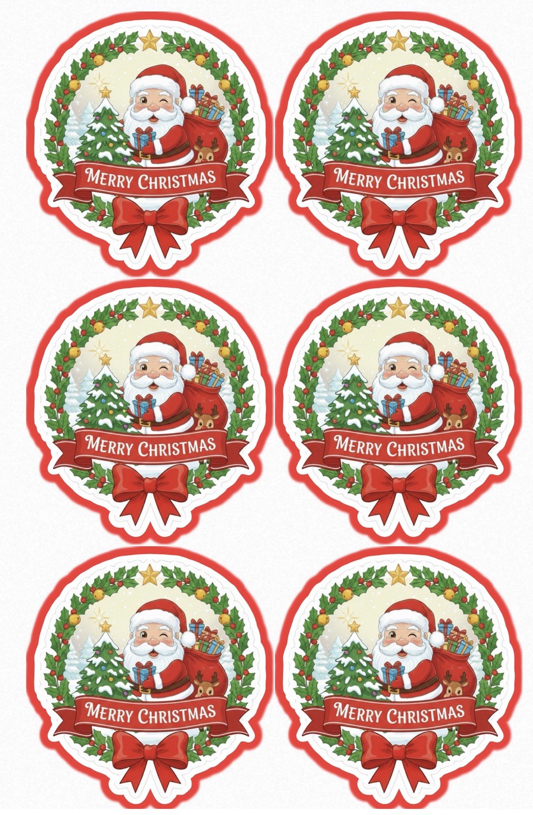 6 PCs Christmas Santa Clause Stickers - 3 Inches Round - Holiday | eBay