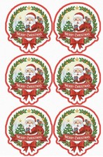 6 PCs Christmas Santa Clause Stickers - 3 Inches Round - Holiday