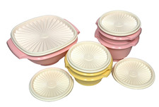 Tupperware Heritage Collection Servalier Bowls pastel pink and yellow set of 5